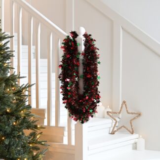 Christmas Tree Decoration - Extra Long Red And Green Star Tinsel - 10m