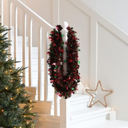 Christmas Tree Decoration - Extra Long Red And Green Star Tinsel - 10m
