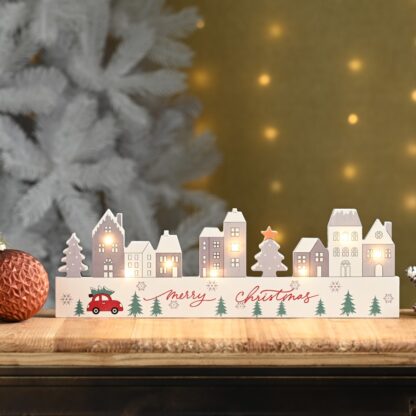 Christmas Decoration - Led White Wooden Village Scene