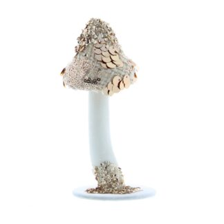 Christmas Decoration - White And Gold Glitter Mushroom