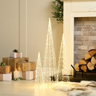 Christmas Decoration - Dewdrop Cone Trees With Warm White Led Lights - Set of 3