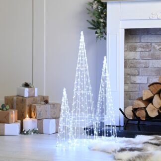 Christmas Decoration - Dewdrop Cone Trees With White Led Lights - Set of 3