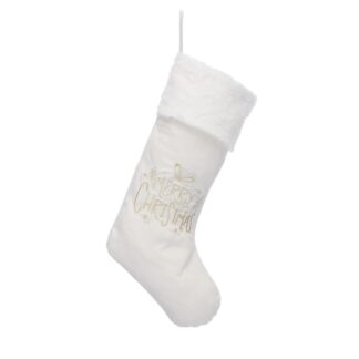 Christmas Decoration - White And Gold Merry Christmas Stocking