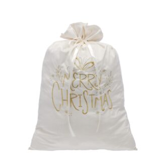 Christmas Decoration - White And Gold Merry Christmas Sack