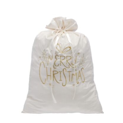Christmas Decoration - White And Gold Merry Christmas Sack