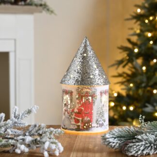 Christmas Decoration - Led Paper Santa And Snowman House