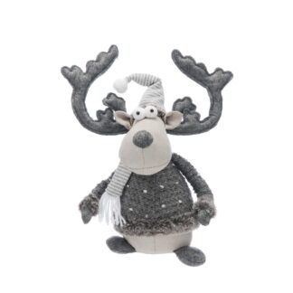 Christmas Decoration - Sitting Grey Reindeer With Scarf