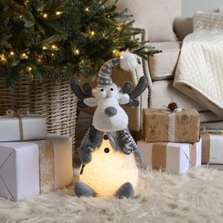 Christmas Decoration - Led Light Sitting Reindeer With Grey Jacket