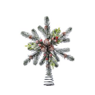 Christmas Decoration - Green Foliage Pine With Berries Tree Topper