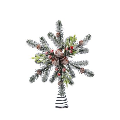 Christmas Decoration - Green Foliage Pine With Berries Tree Topper