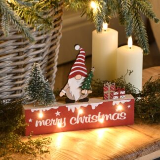 Christmas Decoration - Red Led Merry Christmas Sign With Gonk