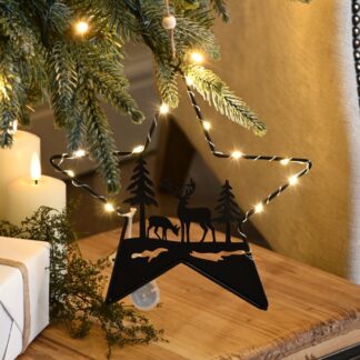 Christmas Decoration - Led Metal Star With Reindeer Scene
