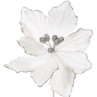 Christmas Floristry Decoration - Bright White Velvet Magnolia Stem