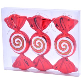Christmas Tree Decoration -  Glitter Candy Ornaments - Pack of 3