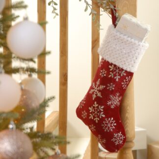 Christmas Stocking - Festive Burgundy With Silver Snowflakes