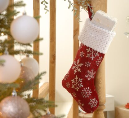 Christmas Stocking - Festive Burgundy With Silver Snowflakes