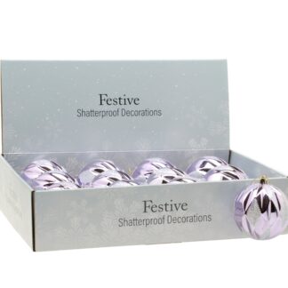 Christmas Tree Decorations - Lilac Iris Glitter Baubles - Pack of 12