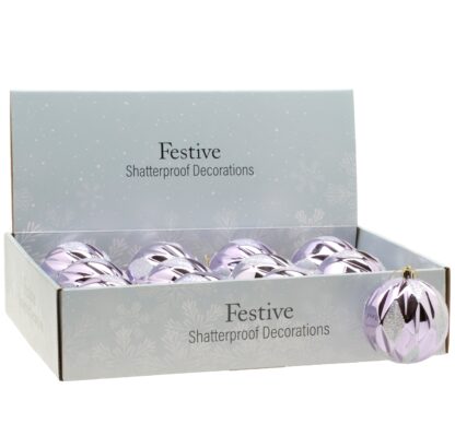Christmas Tree Decorations - Lilac Iris Glitter Baubles - Pack of 12