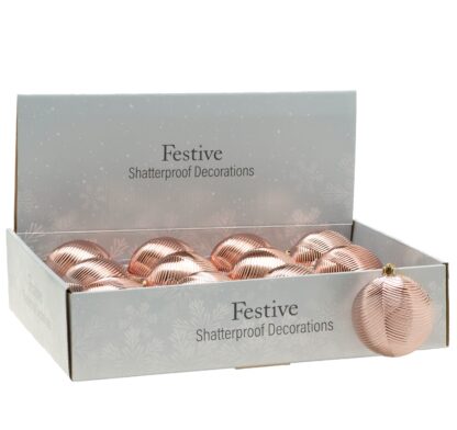 Christmas Tree Decorations - Shiny Rose Gold Baubles - Pack of 12