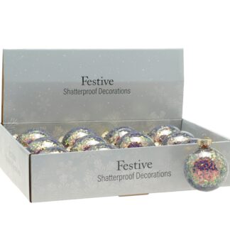 Christmas Tree Decorations - Petrol Sequin Glitter Baubles - Pack of 12
