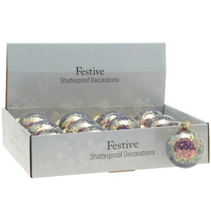 Christmas Tree Decorations - Petrol Sequin Glitter Baubles - Pack of 12