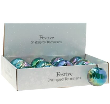 Christmas Tree Decorations - Petrol Effect Patterned Baubles - Pack of 12