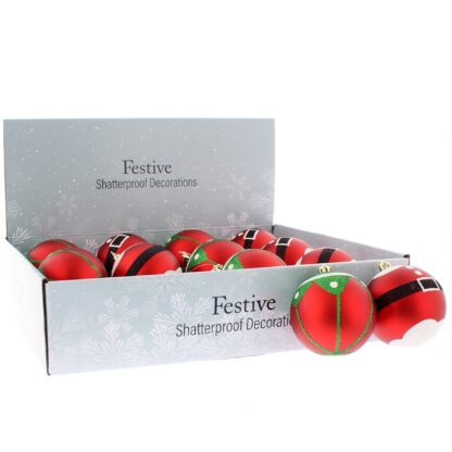 Christmas Tree Decoration - Assorted Red Santa And Elf Design Baubles - Pack of 12