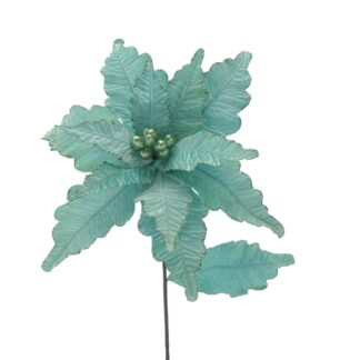 Christmas Floristry Decoration  - Turquoise Blue Poinsettia Stem