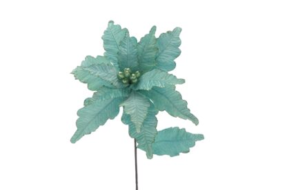 Christmas Floristry Decoration  - Turquoise Blue Poinsettia Stem