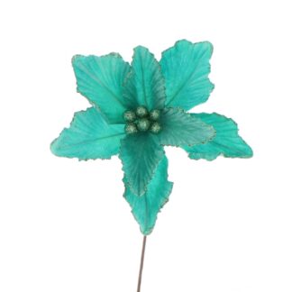 Christmas Floristry Decoration - Turquoise Blue Velvet Magnolia Stem
