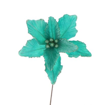 Christmas Floristry Decoration - Turquoise Blue Velvet Magnolia Stem