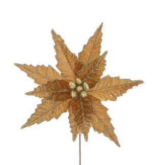 Christmas Floristry Decoration - Gold Velvet Glitter Poinsettia Stem