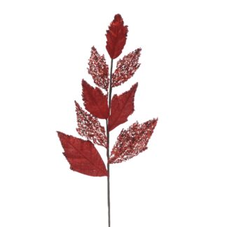 Christmas Floristry Decoration - Red Velvet Leaf Stem