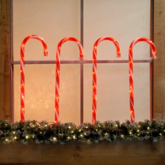 Christmas Outdoor Lighting - Candy Cane Stake Lights - Set of 4