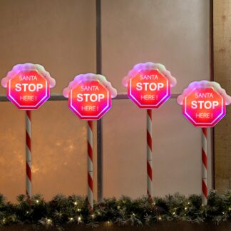Christmas Outdoor Lighting - Multi-Colour Santa Stake Lights - Set of 4