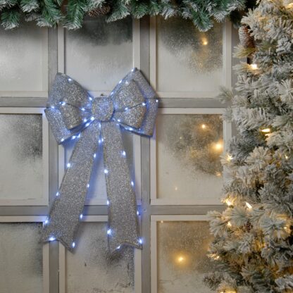 Christmas Home Decor - Silver Lit Door Bow