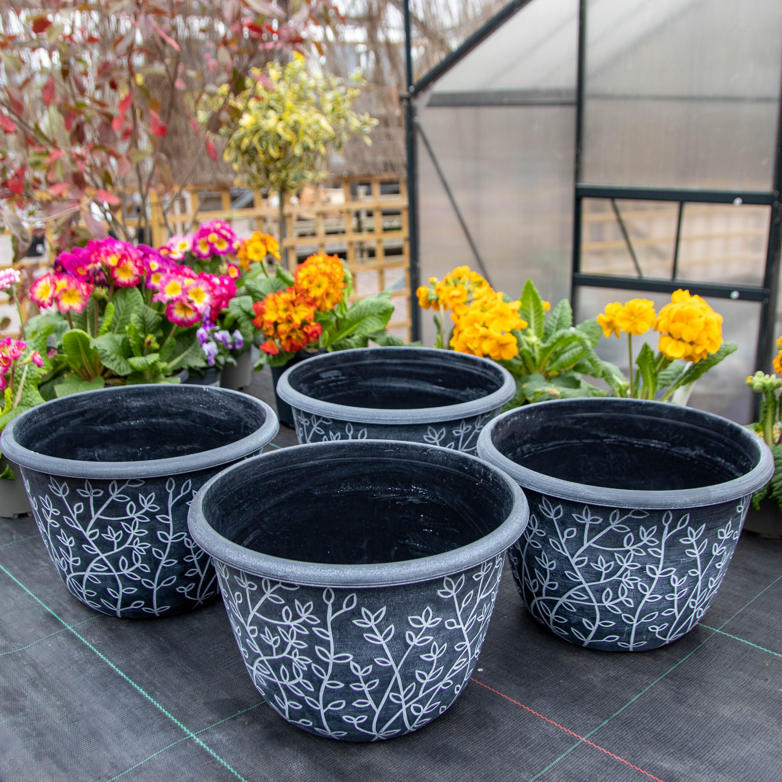 Pack of Four - Large Black & White Serenity Planters (30cm)