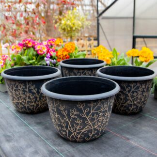 Pack of Four - Large Black & Brown Serenity Planters (30cm)