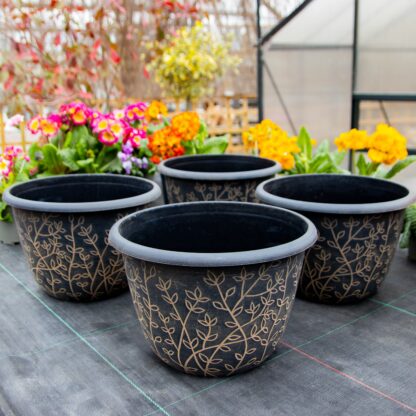 Pack of Four - Large Black & Brown Serenity Planters (30cm)