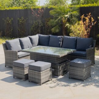 Venice - High Back Corner Sofa Set With Rising  Dining Table And Three Stools