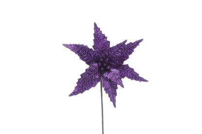 Christmas Floristry Decoration - Purple Velvet Glitter Poinsettia Stem