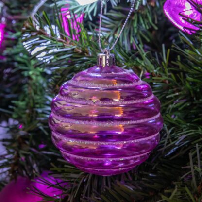 Petrol Effect Ridged Coloured Baubles - Christmas Tree Decoration - Pack of 12