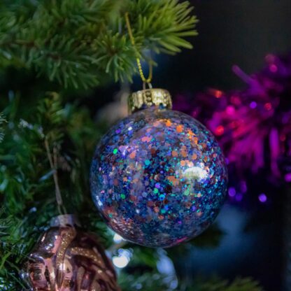 Multi Colour Glitter Baubles - Christmas Tree Decoration - Pack of 12