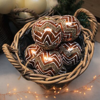 Copper With Zig Zag Design Baubles - Pack of 12 - Christmas Tree Decoration