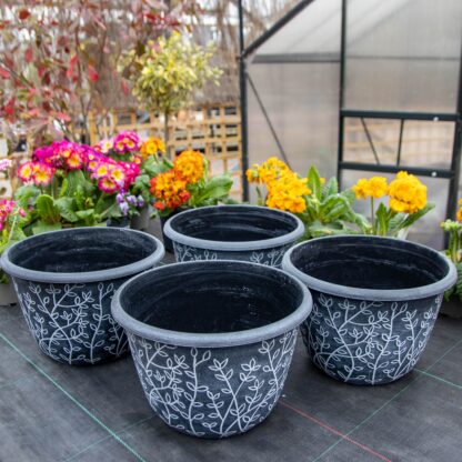 Pack of Four - Large Black & White Serenity Planters (30cm)