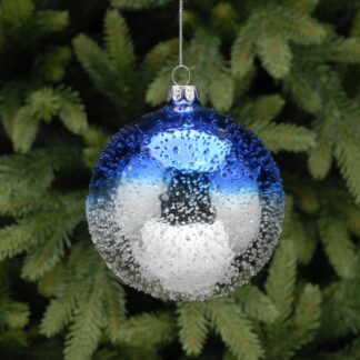 Christmas Tree Decoration -  Blue & Silver Textured Bauble