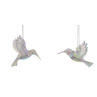 Pair of Silver Glitter Hummingbirds - Christmas Tree Decoration