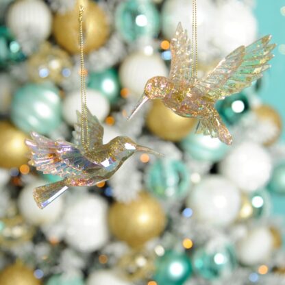 Pair of Gold Glitter Hummingbirds - Christmas Tree Decoration