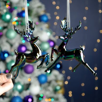 Pair of Iridescent Reindeers - Christmas Tree Decoration