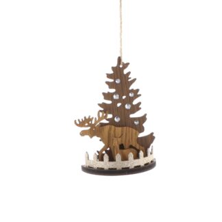 3d Wooden Tree And Reindeer - Christmas Tree Decoration